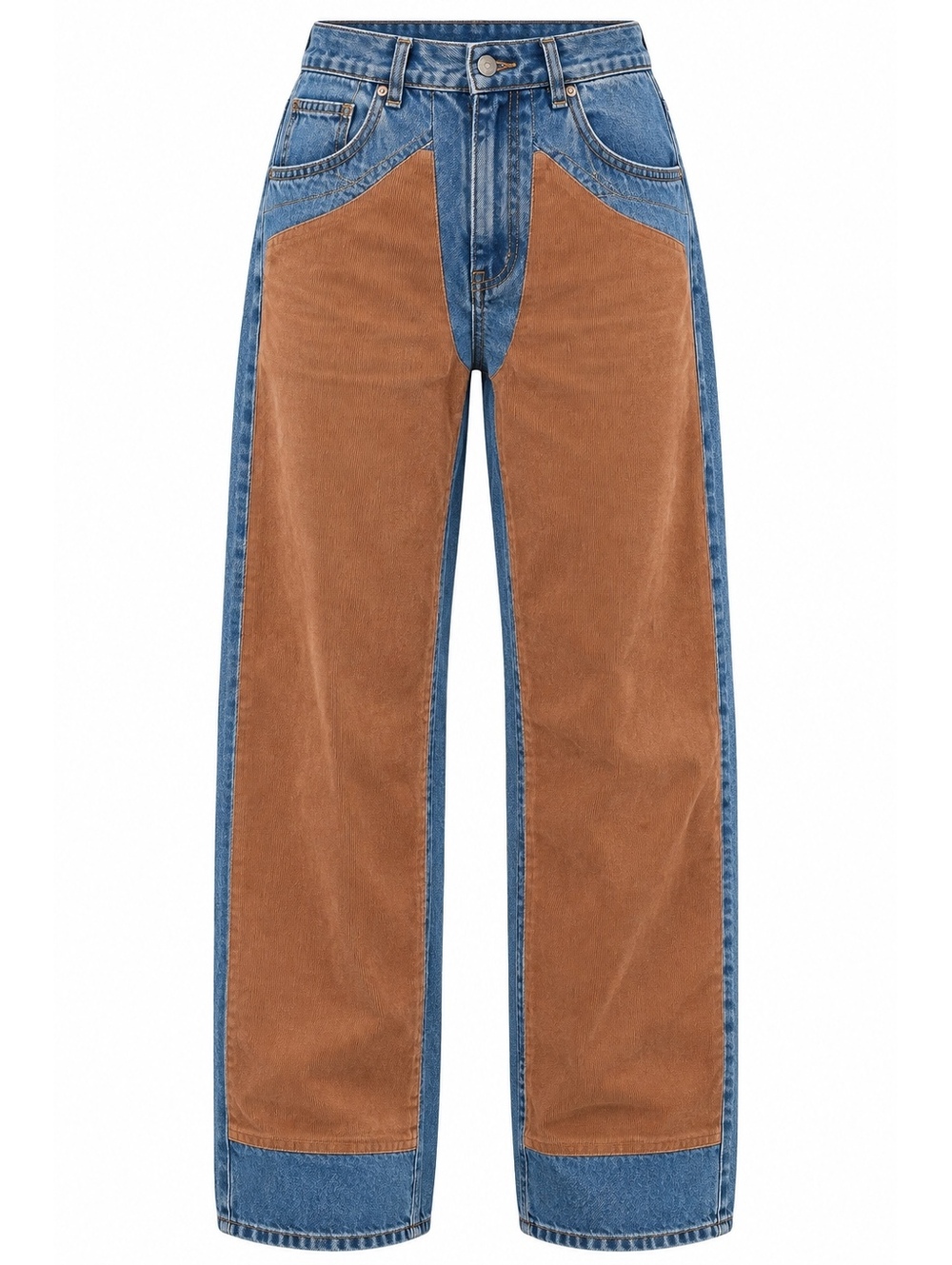 Vintage Denim & Suede Colorblock Jeans